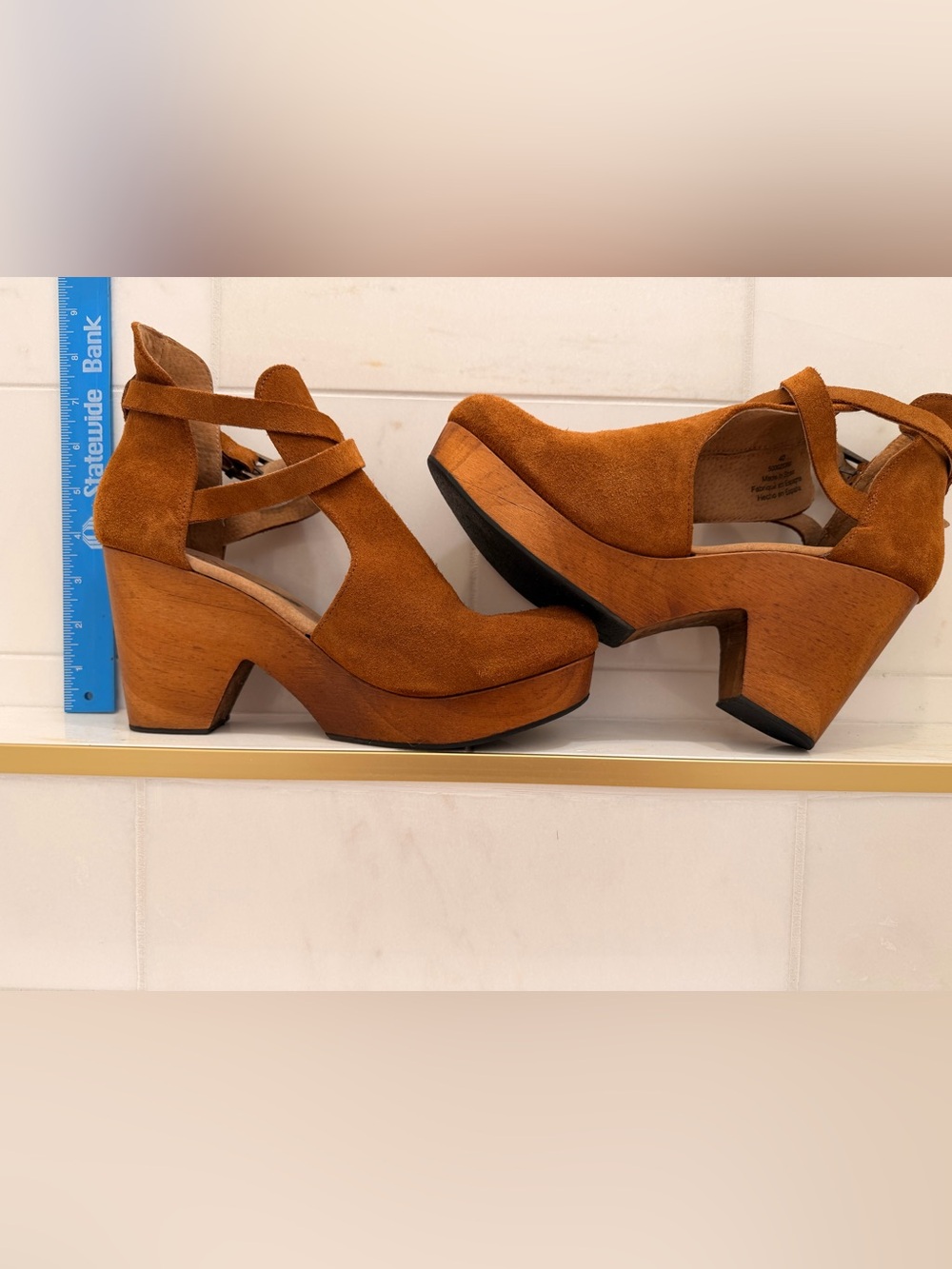Free People Cognac Suede Platform Sandals New Without Tags